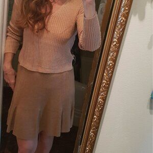 | j. crew • camel silk-blend flare sweater skirt • small |